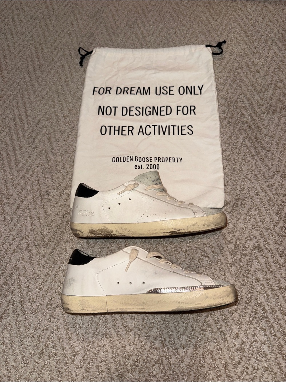 Golden Goose White Leather Low-Top Sneakers with Black Heel